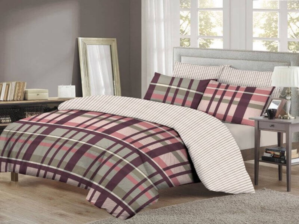 Σετ Σεντόνια Βαμβακερά Μελιτζανί Ριγέ Γαρύφαλλο | Γαρύφαλλο - Λευκά Είδη